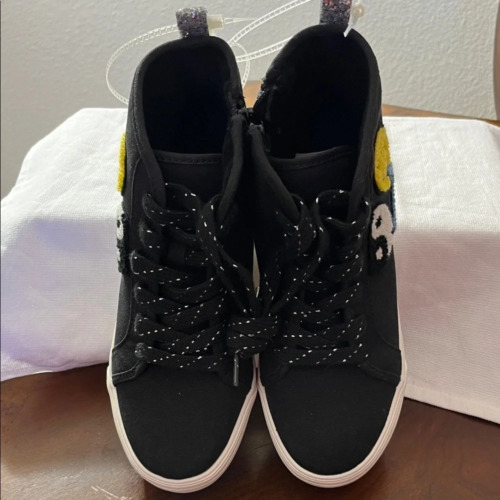 GB Girls Black High-Top Sneakers with Colorful Patches